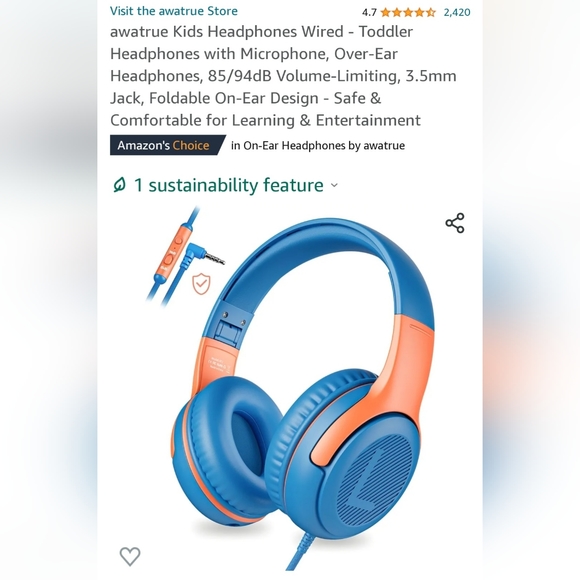 Awatrue Wired Headphones ☆ Model AT2 ☆ Kids Headphones ☆ New in Box ☆ - Picture 2 of 16